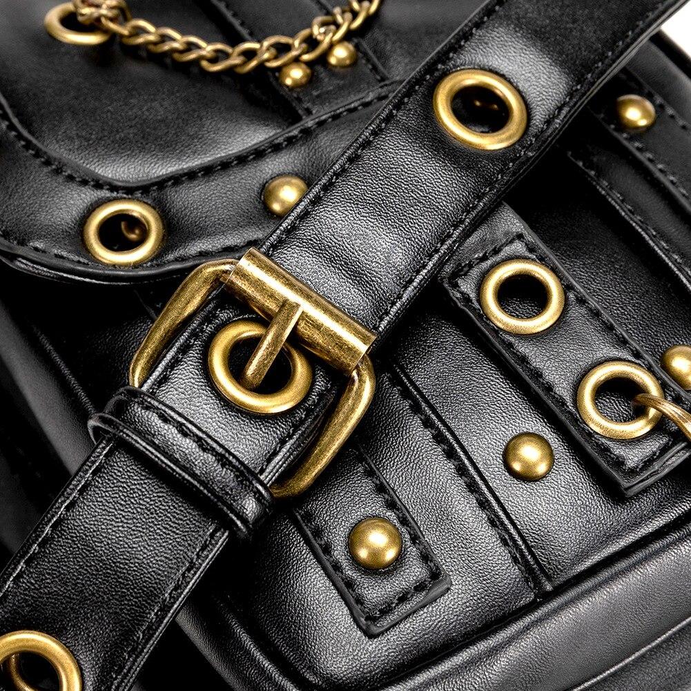 Johnature Punk Rivet Women Waist Pack Outdoor Chain Moto & Biker Belt Bag Pu Leather Multifunctional Shoulder Bags