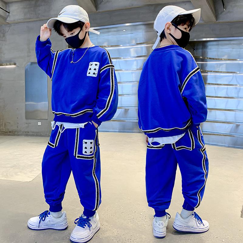 Спортивный костюм из двух предметов для мальчиков, пуловер, свитер, спортивные штаны, удобный свободный детский костюм для отдыха