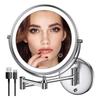 8" Wall-Mounted Folding LED Vanity Mirror - Double-Sided, Lighted, Magnifying for Bathroom Makeup