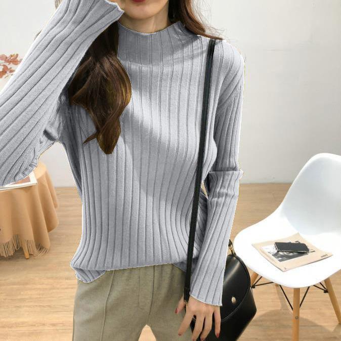 Half Turtleneck Sweater for Women Casual Warm Pullover and Slim Solid-color Knitted Sweater for Autumn and Winter