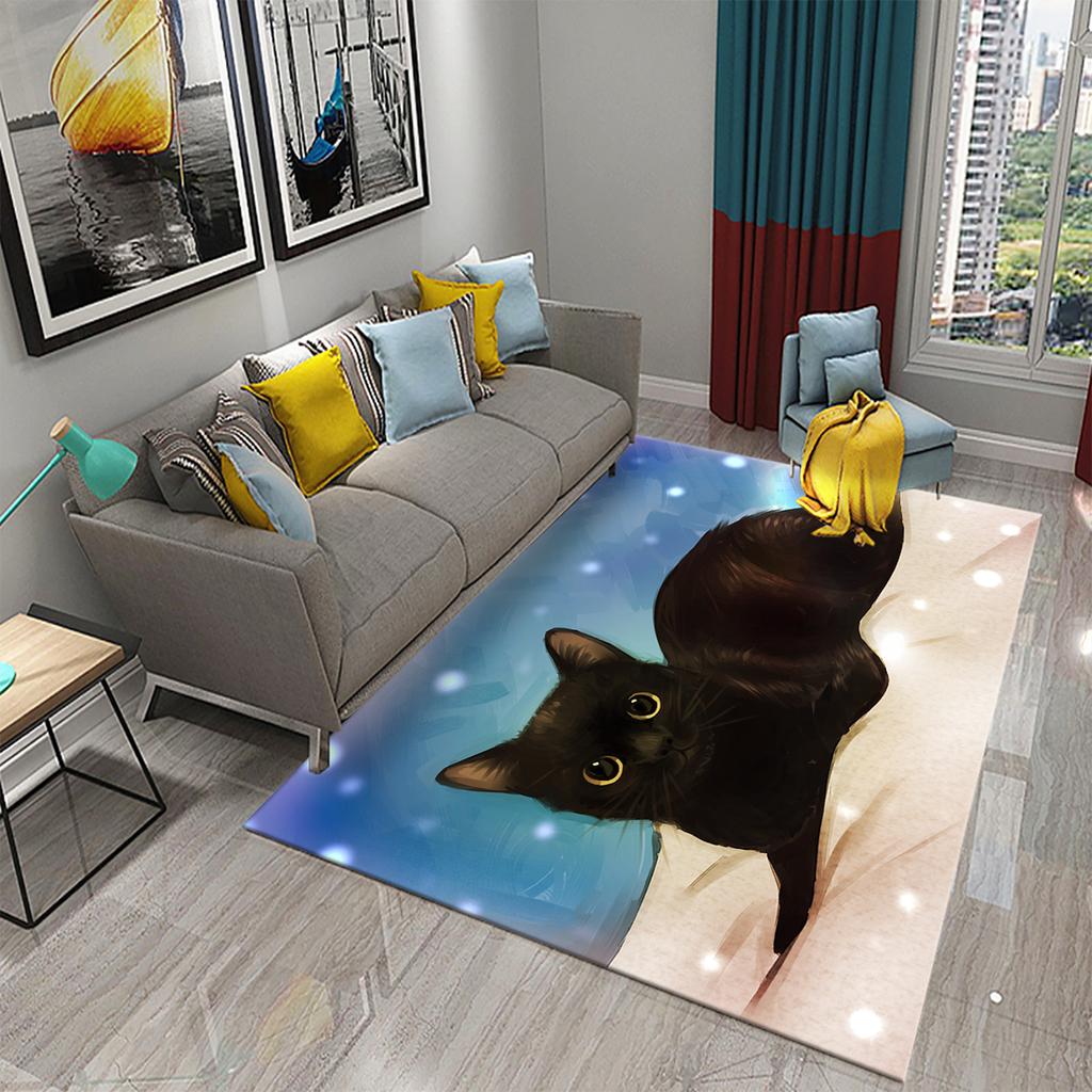 Коврик для спальни, коврик для ванной комнаты, домашний декор, нескользящий дверной коврик, милый загадочный ковер с черным котом, ковер для гостиной