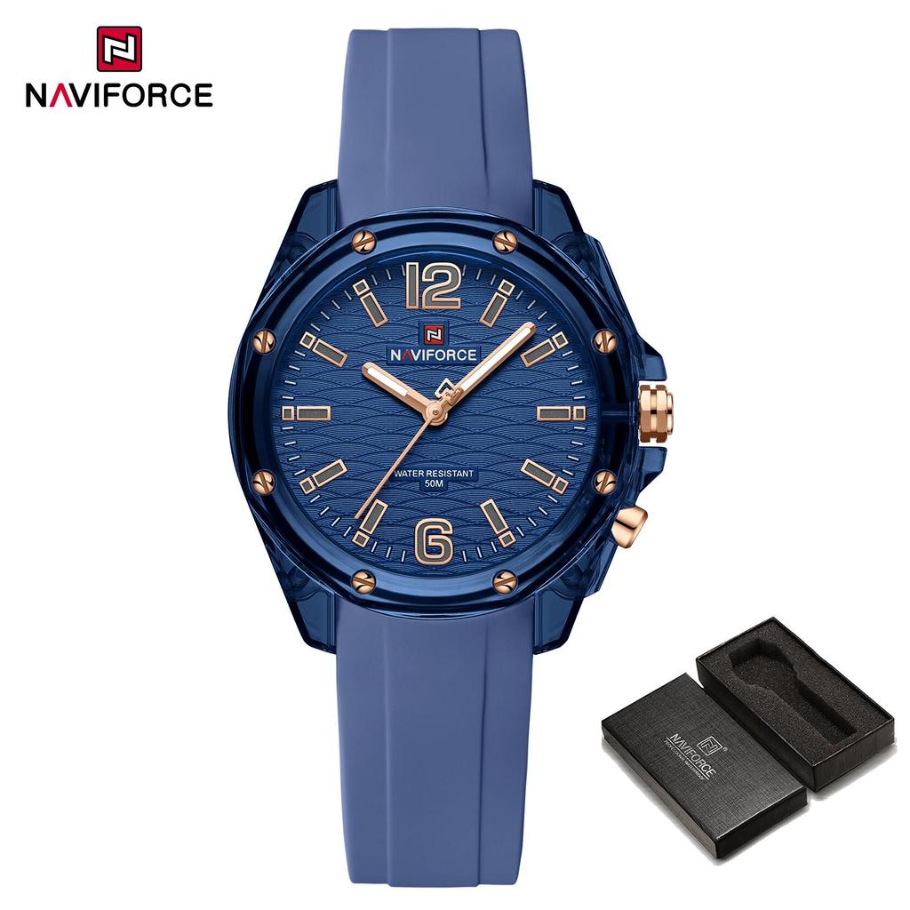 Naviforce Женские простые часы Кварцевый механизм Светящиеся стрелки Водонепроницаемость 50 м Силиконовый ремешок Легкие Женские Девичьи Повседневные Модные часы NF6103