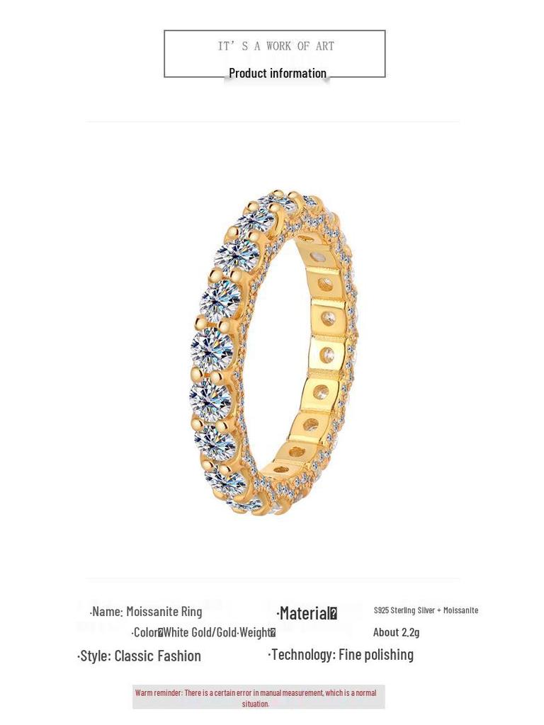 Кольцо-дорожка из стерлингового серебра 925 пробы с муассанитами паве, полностью усыпанное бриллиантами, с платиновым покрытием