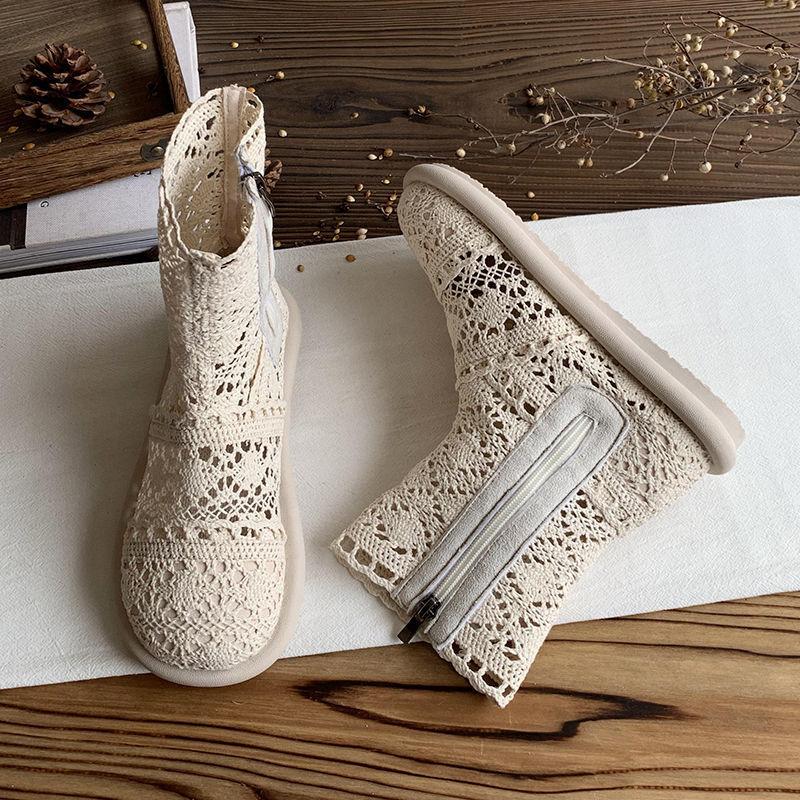 Летние новые литературные и художественные сапоги-ботильоны из сетки Мори, женские крутые ботинки, повседневные сказочные сандалии на плоском каблуке, дышащие тонкие ботинки