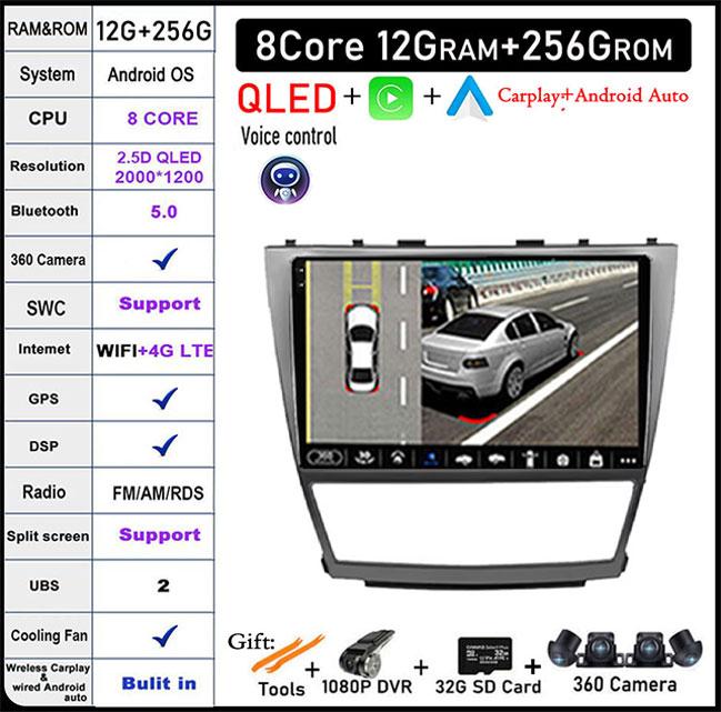 DSP 10 дюймов для Toyota Camry 40 2007-2011 IPS/QLED экран автомобильное радио Android 14 Авторадио Мультимедиа Видео Навигация GPS