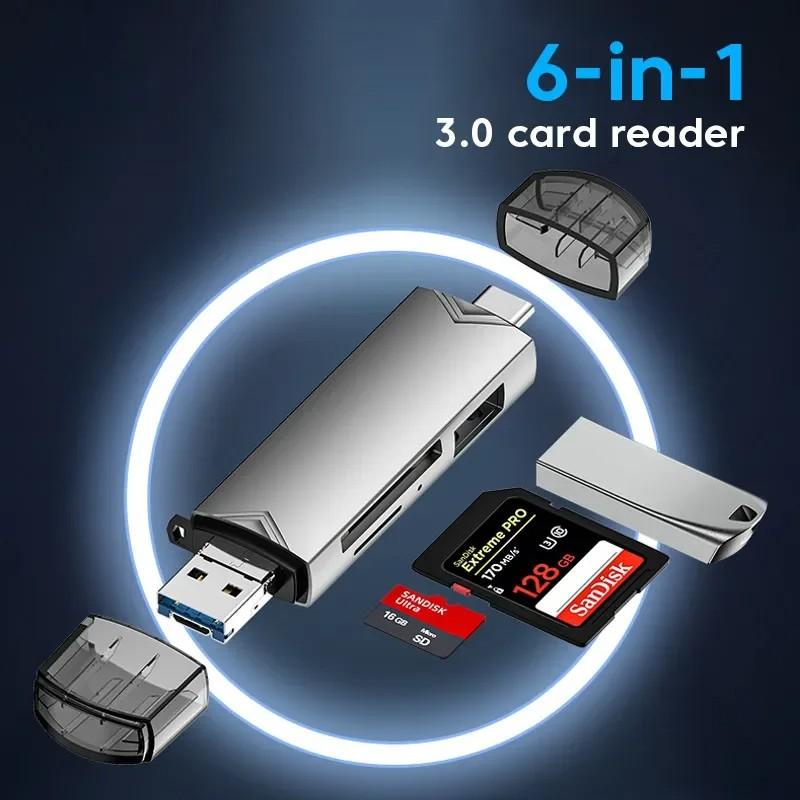 6-в-1 OTG Многофункциональный USB 3.0 Картридер U-диск TYPE-C/USB/TF/SD Флеш-накопитель Карта памяти для Адаптера Телефона Ноутбука Компьютера