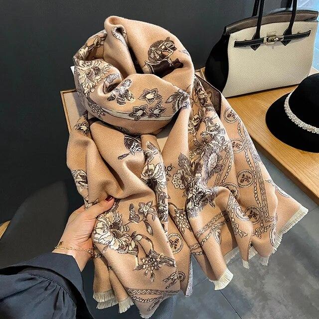 Толстый теплый зимний шарф, роскошный дизайн, принт лошади, женский кашемировый шаль из пашмины, женские шарфы с запахом, женский платок, одеяло, пончо