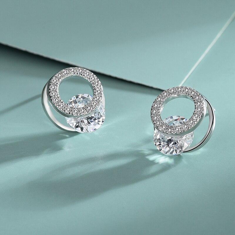Diamond Zirconia Simple S925 Sterling Silver Earrings Ladies Popular Accessories Circle Personalized Silver Earrings Jewelry