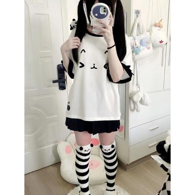 Kawaii милые лоскутные футболки женские японские модные Y2k Harajuku свободные футболки с милым котом и мультяшным принтом топы мягкие для девочек