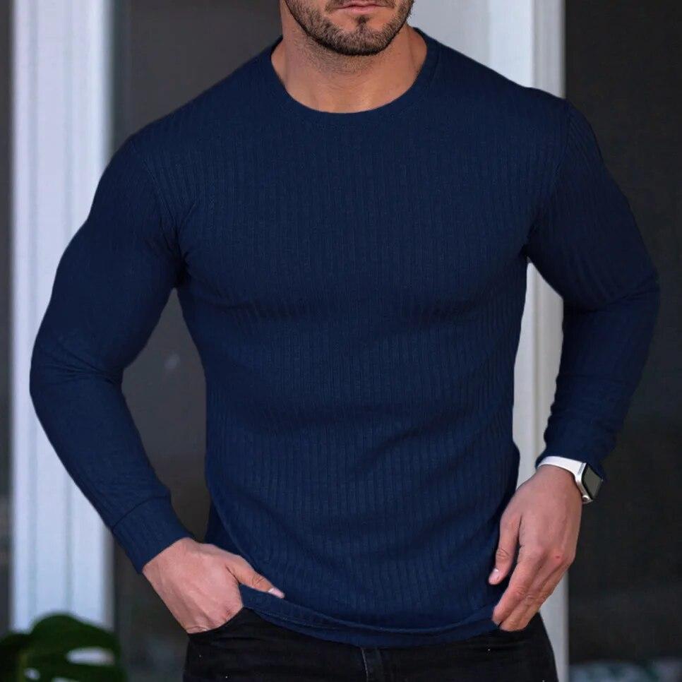 Spring Autumn Fashion Mens Thin Sweaters Casual Roll Neck Solid Pit Strip Slim Fit Sweaters Men Turtleneck Pullover