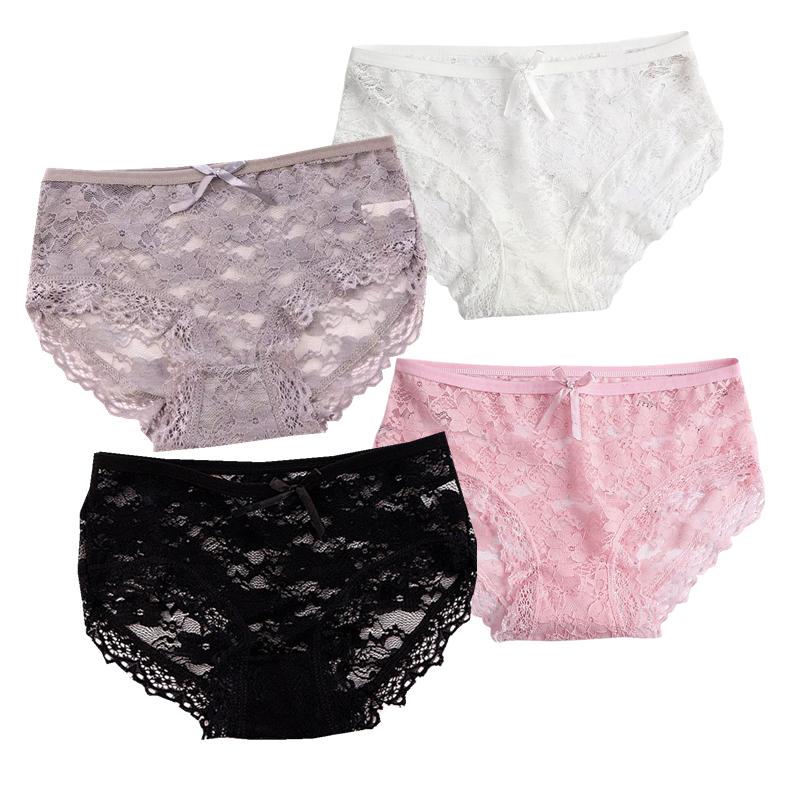 4 шт. женское сексуальное нижнее белье, кружевные дышащие трусы, дышащие сетчатые трусы с кружевной отделкой