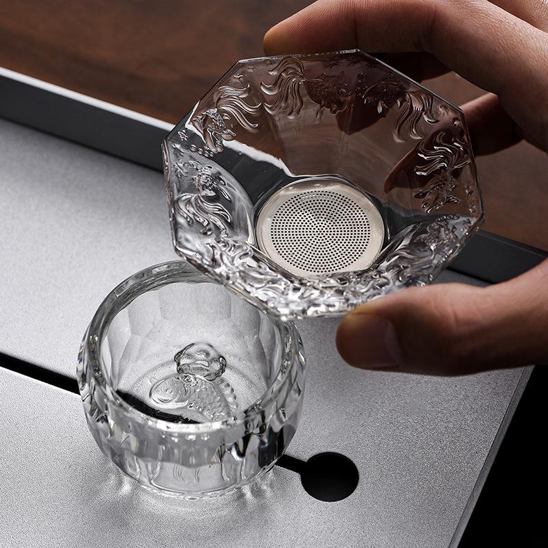Толстостенная стеклянная чашка для чая, аксессуары для чайного набора, чайный фильтр, креативное разделение воды, прозрачный и термостойкий фильтр 2025 новинка