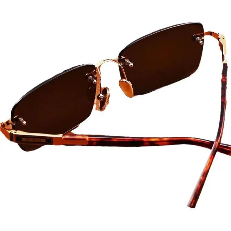 Retro Frameless Men's Eyeglasses Green Crystal Stone Cycling Goggles Leopard Print Outdoor Sunglasses Driving UV400 Eyewear