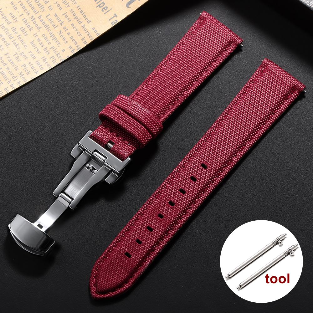 Sailcloth Watch Strap 20mm 22mm for Omega Business Butterfly Buckle Nylon Waterproof Watchband Men Women Quick Release Bracelet