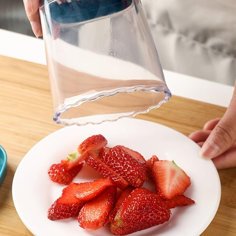 1 шт. Слайсер для фруктов из нержавеющей стали, Многофункциональный слайсер для клубники и овощерезка с ручным толкателем, Прямоугольное лезвие, Контейнер в комплекте