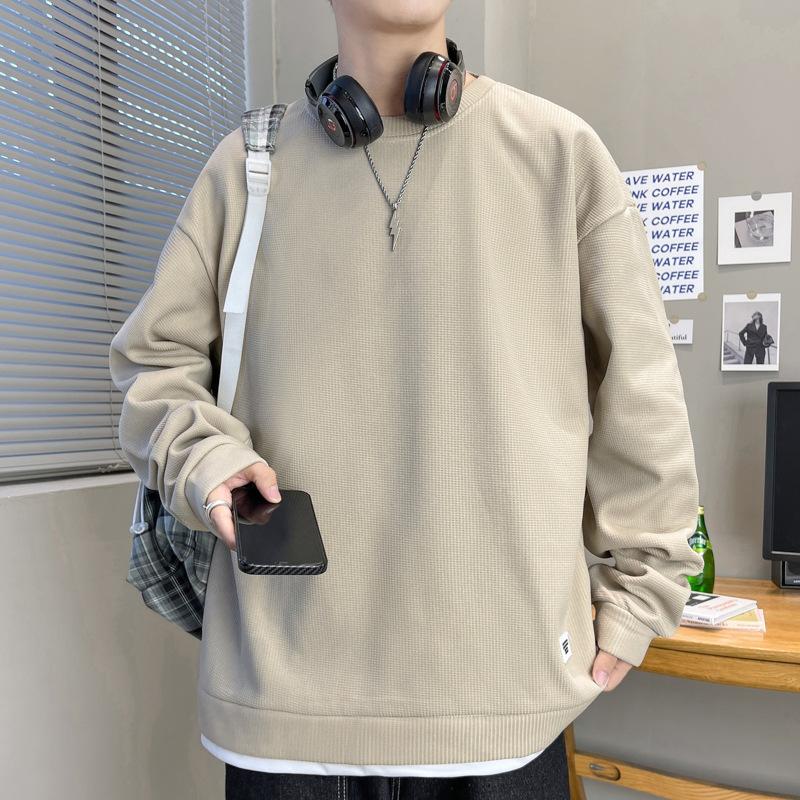 Толстовка с круглым вырезом мужская весна и осень модная однотонная корейская свободная повседневная куртка с длинными рукавами пуловер универсальная мужская одежда
