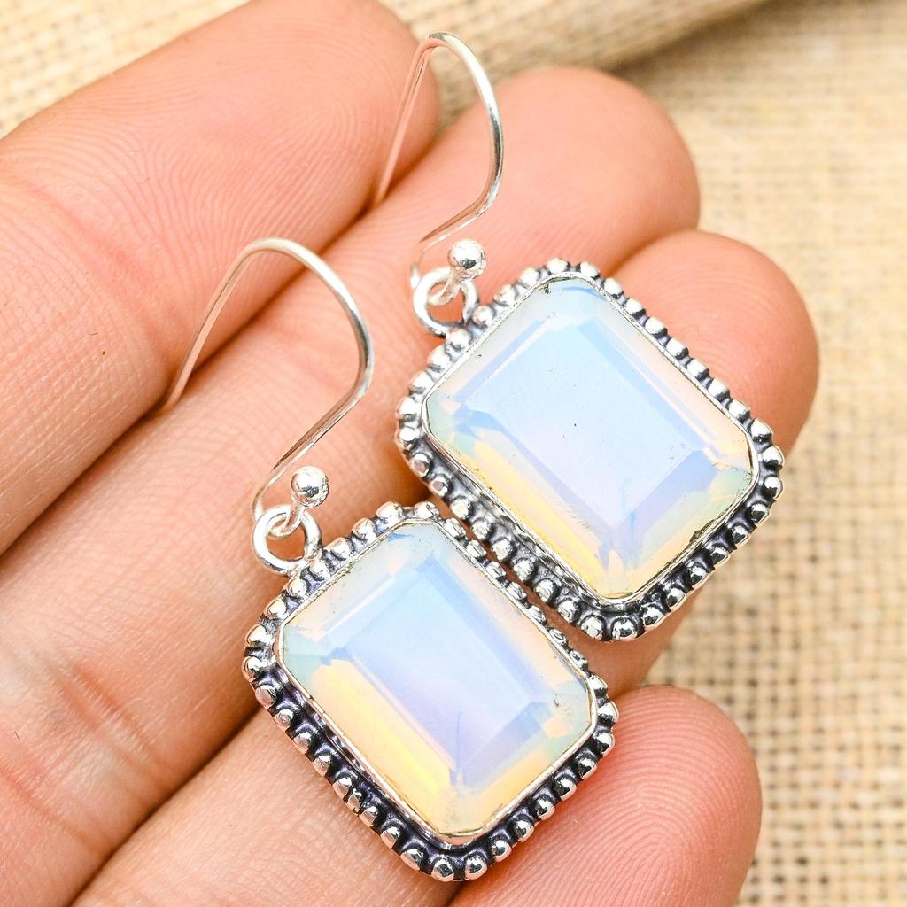 Milky Opal Gemstone Handmade 925 Sterling Silver Jewelry Lovely Earrings For Women