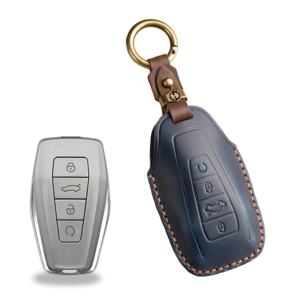 The new retro key cover is suitable for Geely Emgrand Binrui car hand-stitched leather key case ring.