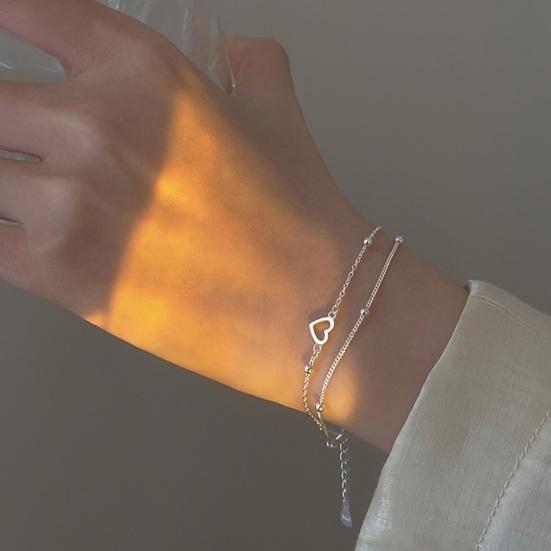 Женский браслет серебряного цвета, полированный, гальванизированный, двухслойный, медный, полое сердце, подвеска, наручные украшения