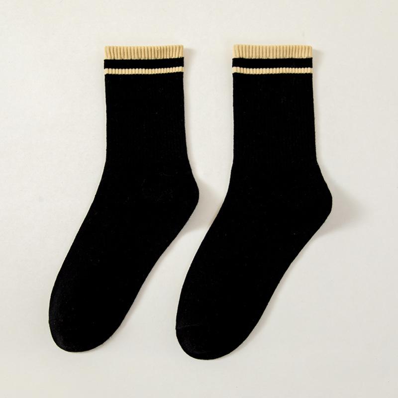 5 пар модных полосатых носков для женщин, носки средней длины, в японском стиле, модные, универсальные носки, однотонные носки для девочек
