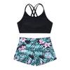 Girls 2 Piece Sport Set U Neck Spaghetti Straps Cropped Top Criss Cross Back Pink Lily Print Shorts Gym Yoga Outfit