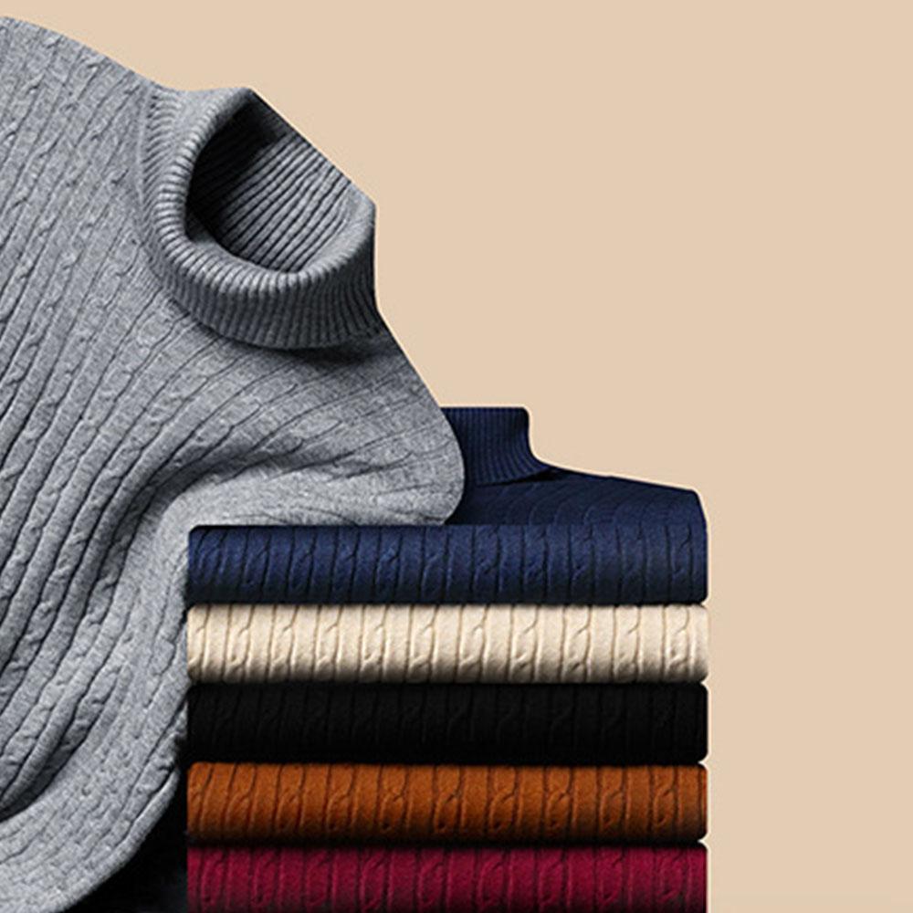 Winter Autumn Men's Formal Clohtes Striped Knit Knitwear Turtleneck Sweater For Men Tops Blouse Undershirts Work