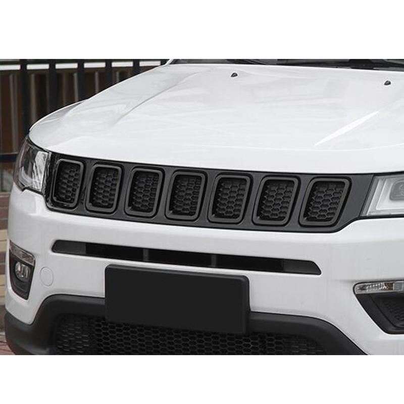 For Jeep Compass 2017 2018 Styling Cover Protection Detector Trim Racing Front Up Grid Grill Grille Racing