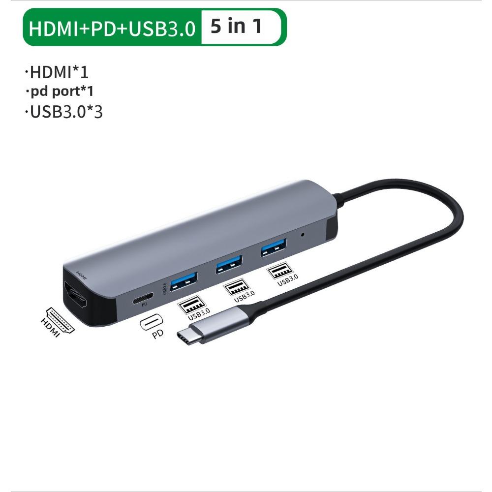 Док-станция 5-в-1 Type-C, концентратор USB-C, гигабитный Ethernet 4K HDMI-адаптер для ноутбука