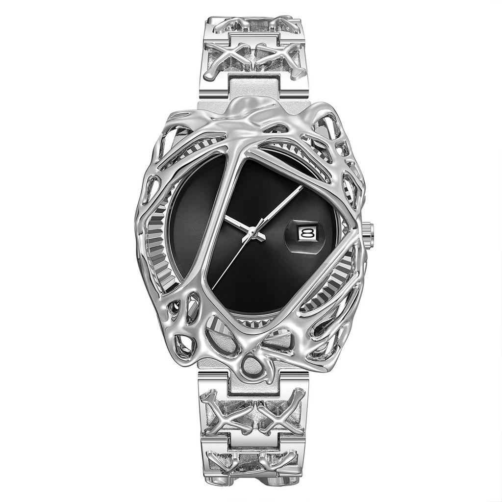 Y2K Ретро Часы Мода Гетеротипный Дизайн Мужские Кварцевые Часы Нержавеющая Сталь Водонепроницаемые Светящиеся Дата Наручные Часы