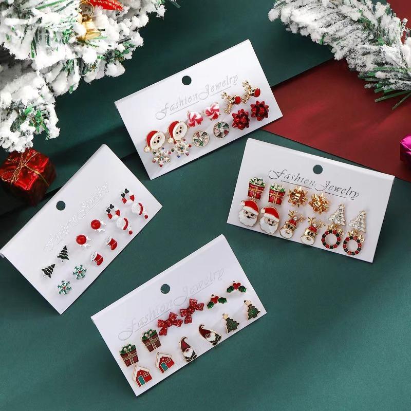 New Christmas Ornaments Fashion Christmas Tree Elk Snowflake Old Man Windmill Gift Cartoon Christmas Earrings