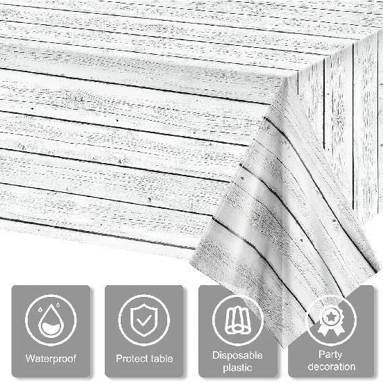 Tatuo 3 Pcs Wood Grain Tablecloth White Wood Tablecloth Plastic Rustic Table Cover Rectangle Table Cloth Western Themed Party Decorations for Picnic,
