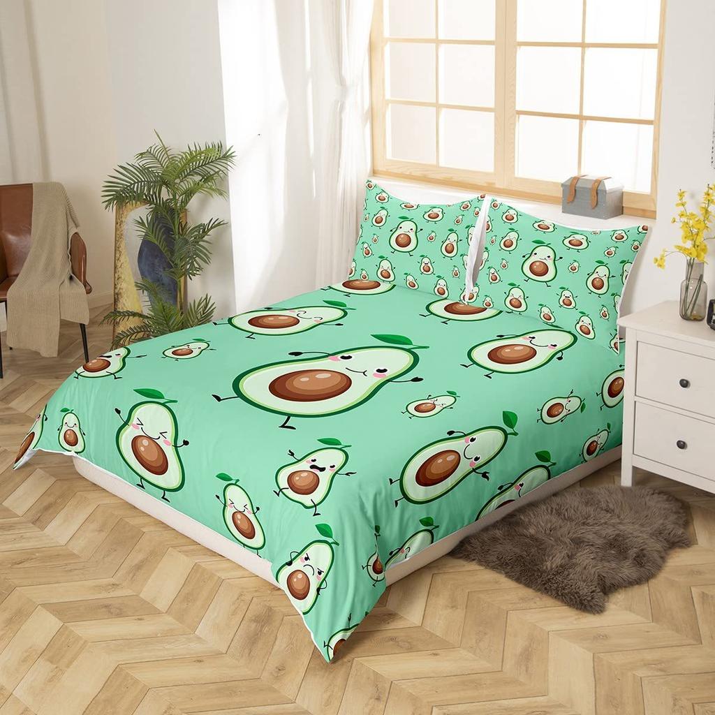Cartoon avocado duvet cover three-piece set fun pattern bedding set with pillowcase