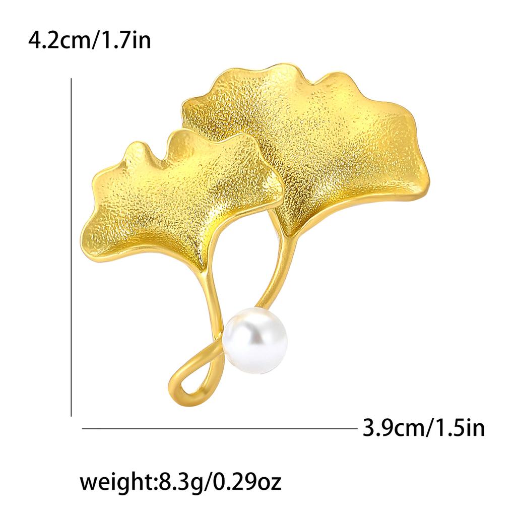 Alloy Ginkgo Biloba Pearl Brooch Niche Creative Women'S Clothing Corsage Ornament Pin