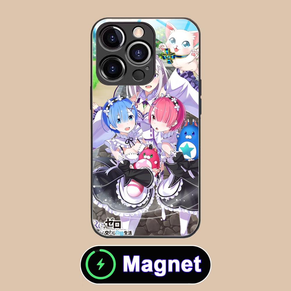 Чехол для мобильного телефона ReZero Rem Ram Glass MagSafe для iPhone 17 16 15 14 13 12 11 Air Pro Max Plus Mini Цветная накладка