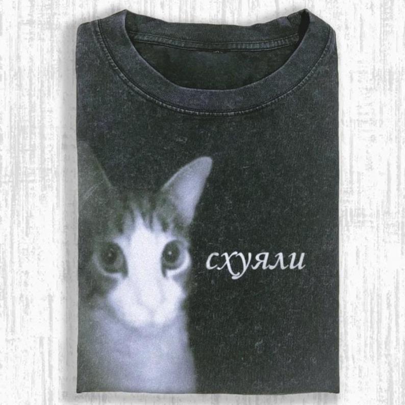 Cute cat Gift T-shirt Men Women Harajuku Oversized Unisex Short Sleeve Streetwear high quality Couples Classic soft Retro Fashion