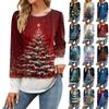 Женская мода Рождественские принтованные платья Осенние повседневные топы Длинные рукава рубашки Свободные пуловеры