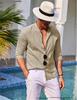 Men's Casual Cotton Linen Stand Collar Shirt - European & American Style for Summer Beach Vacation 2026