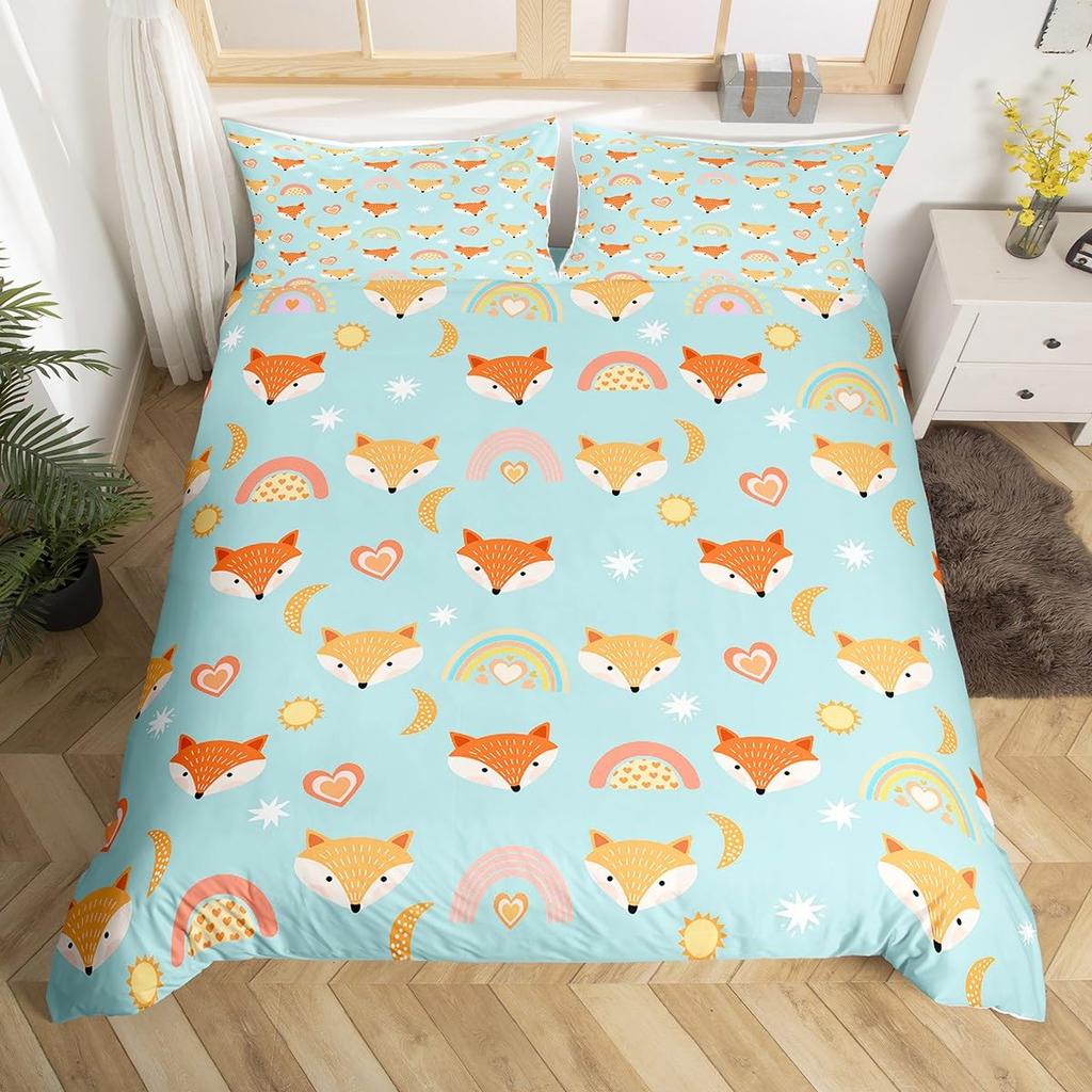 Cartoon Animal Rainbow Duvet Cover Queen Kawaii Elephant Bedding Set Kids Bedroom Decor Quilt Cover Polyester Comforter Cover