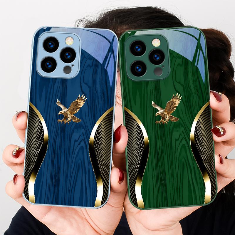 Благородное кольцо Золотой Орел Для iPhone 17 Air 16 E 15 14 13 Plus 12 mini 17 Pro Max 11Pro XR Xs X 7 8 11 Закаленное Стекло Чехол для Телефона