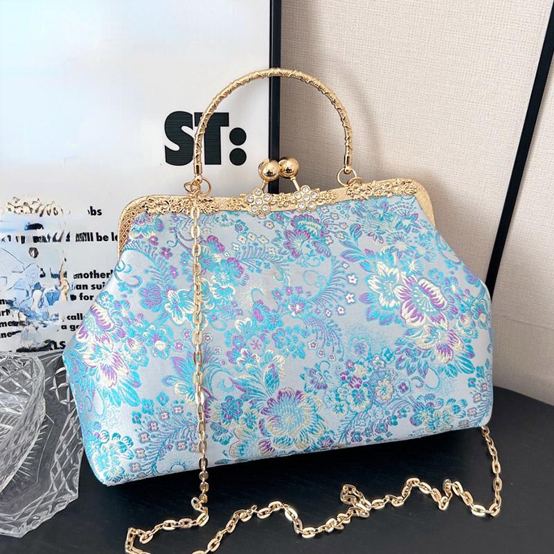 Винтажный женский свадебный клатч с цветочным замком, зажим в форме ракушки, сумки на плечо с цепочкой и бахромой, фиолетовые, синие сумки через плечо, сумки и кошельки