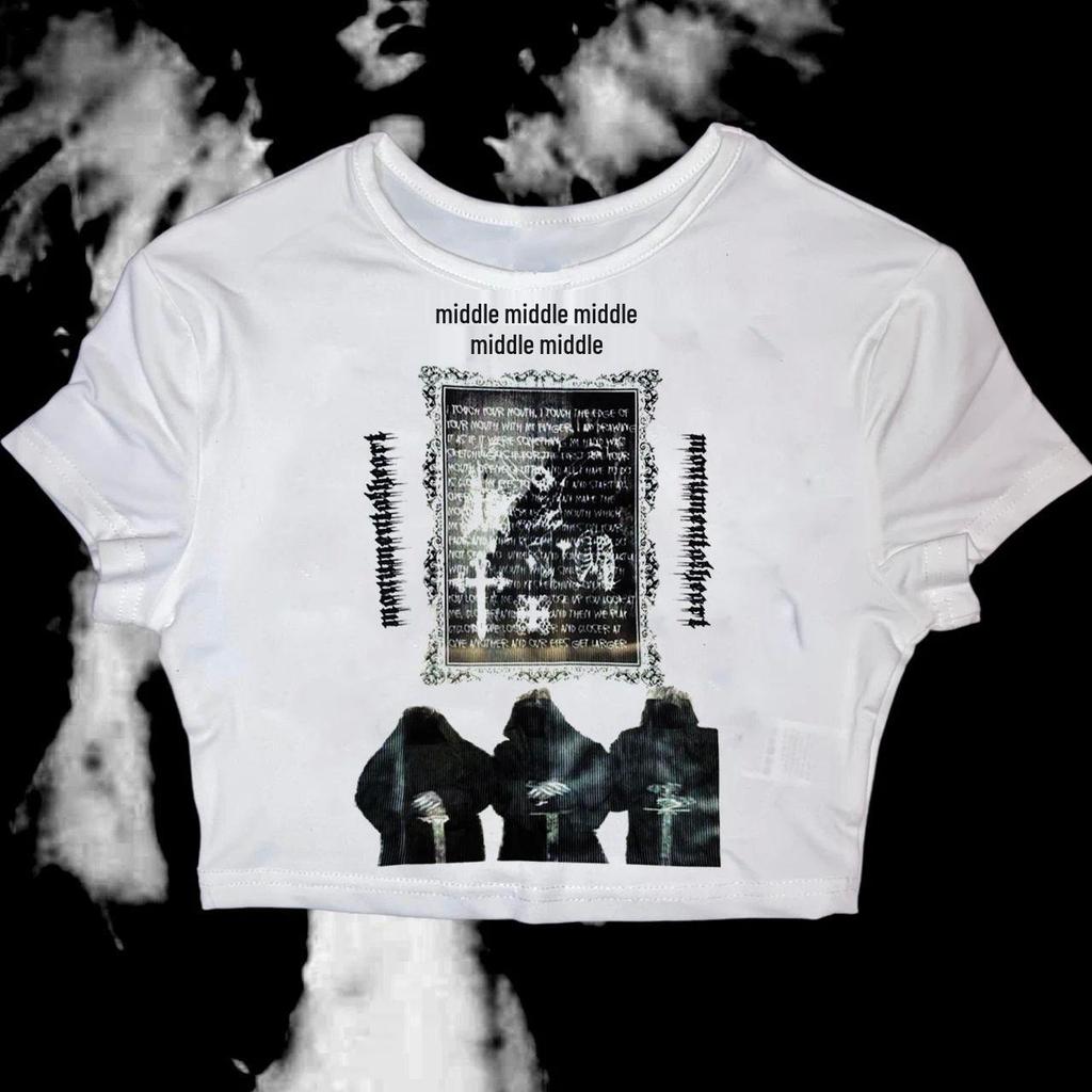 Винтажная готическая футболка Y2K с круглым вырезом для мужчин и женщин: Ретро Свободный Крой с Европейским и Американским Готическим Принтом