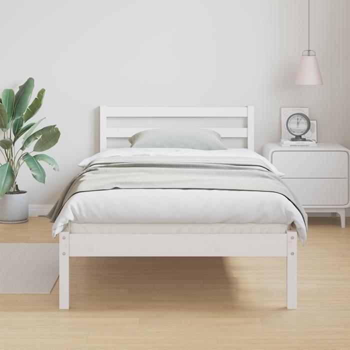 vidaXL Bed Frame with Headboard White 100x210 Cm Solid Pine Wood 869765