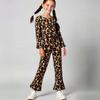 3-13 Years Kids Girls Leopard Print Clothes Set High Waist Long Sleeve Top and Flare Pants