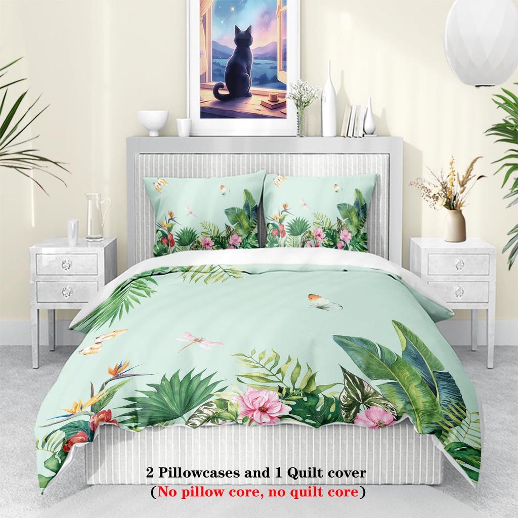 3Pcs Spring Scenery Bird Pattern Printed Duvet Cover Set, Queen, King, Double Bed, For Women And Adults Bedroom, Hotel