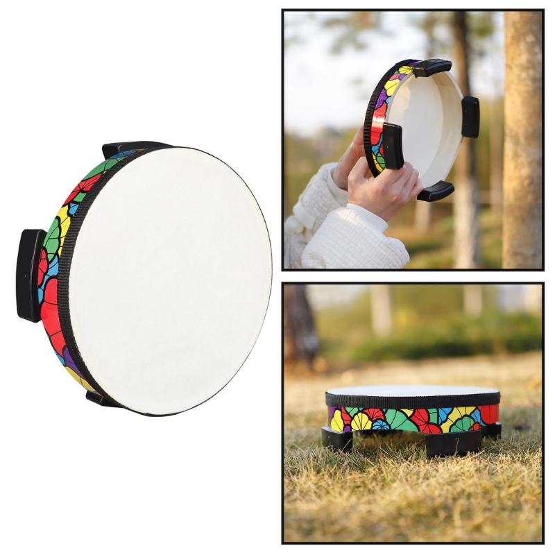 Ground Drum Sheepskin Applique Tambourine Kids Hand Drum Musical Sound Tool Percussion Instrument for School Bands