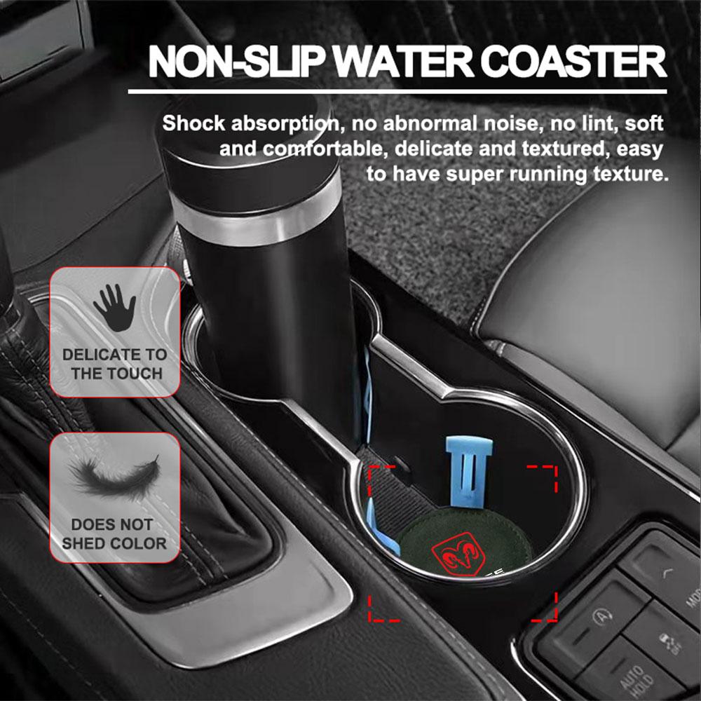 2Pcs Car Emblem Water Cup Pad Coaster Accessories For Dodge Durango Caliber Dakota Neon SXT Nitro Avenger Dart SRT Magnum Viper OO1