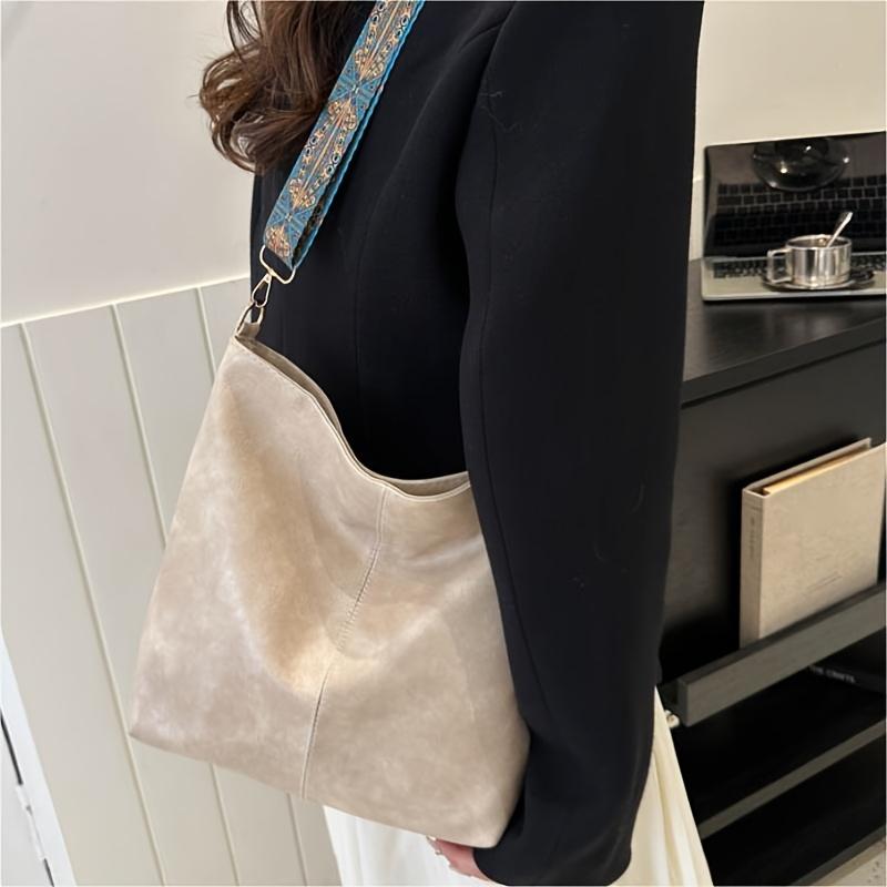 Bohemian Style Women's Shoulder Bag Large Capacity Vintage Wide Strap Casual Crossbody Bag