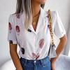 Women's Summer Casual Loose Feather Collar Short Sleeve Blouse Top All Match Shirt Suit