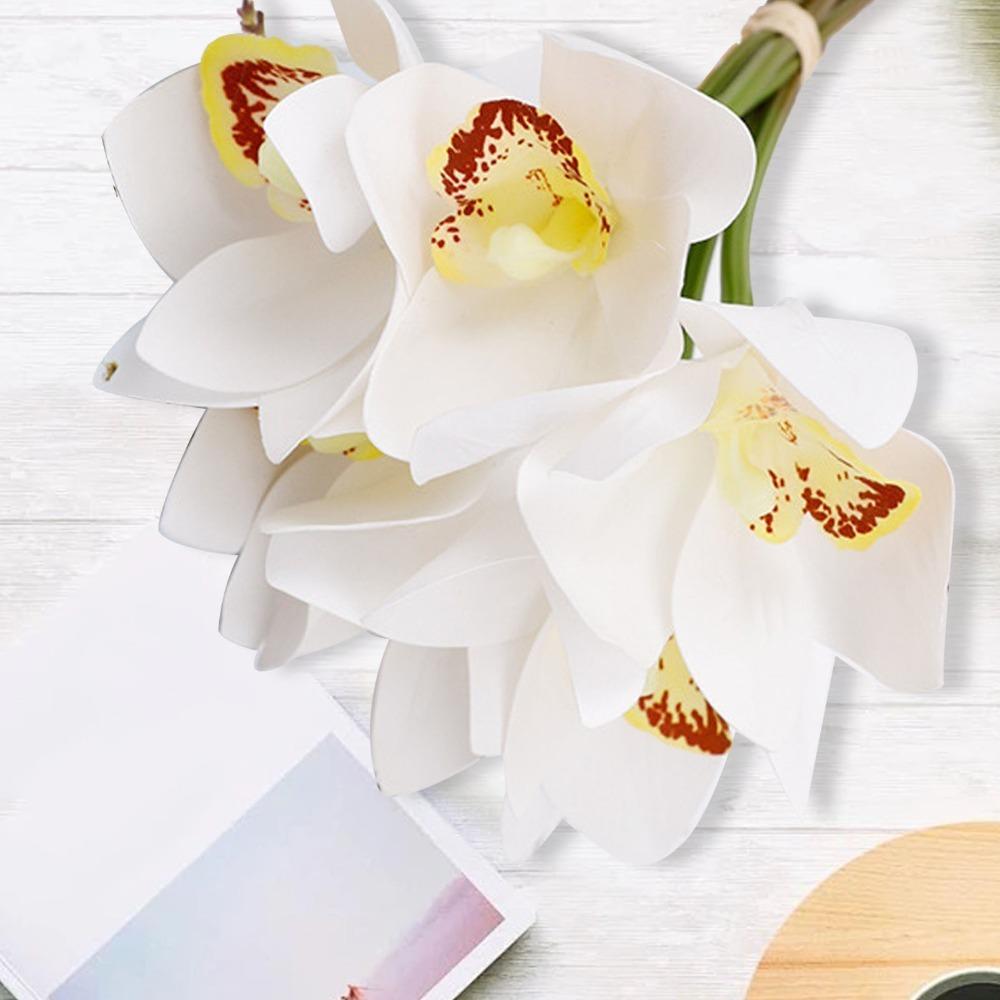 6 Stems Artificial Orchid Flowers 3D Printed Fake Orchid Bouquet Table Centerpiece