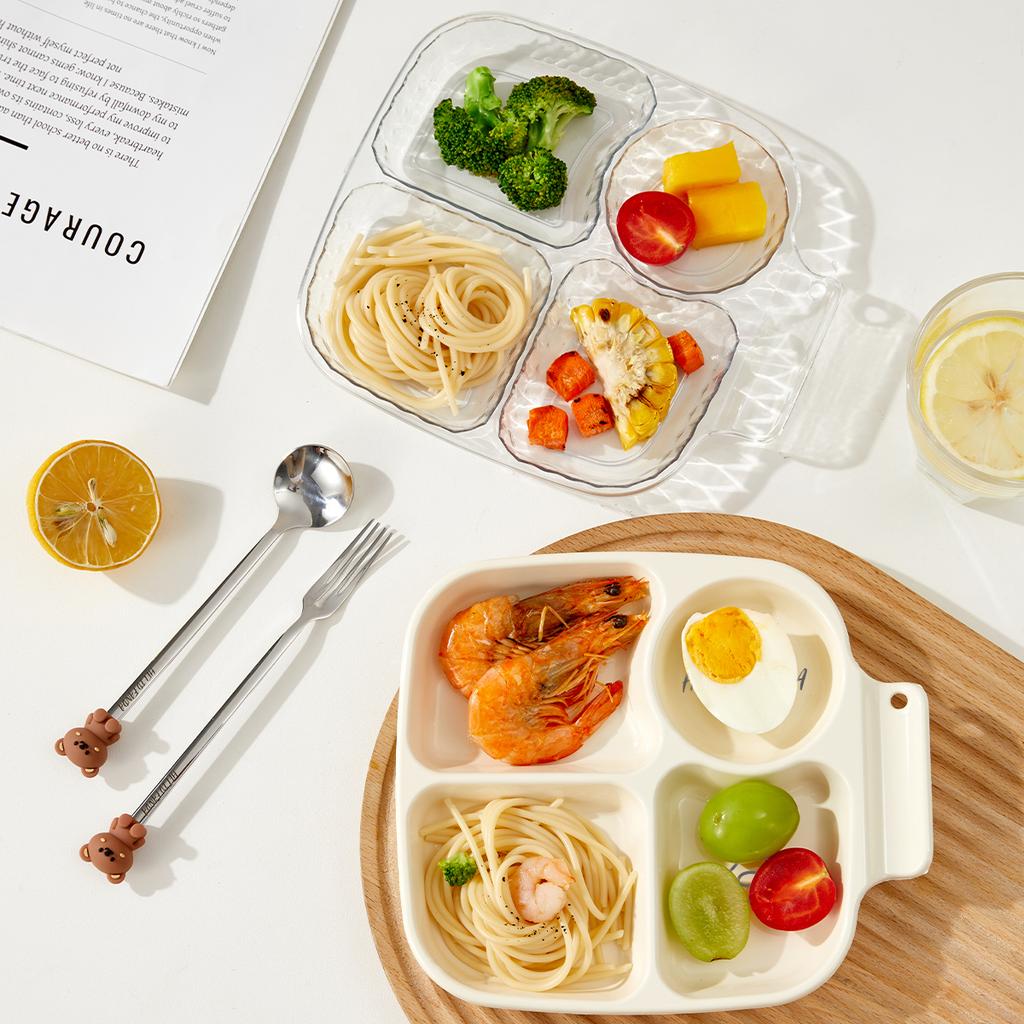 WORTHBUY New Cute Dinner Plate Dish With Compartments Reusable Fruit Salad Plates Weight Control Plastic Divided Food Plate